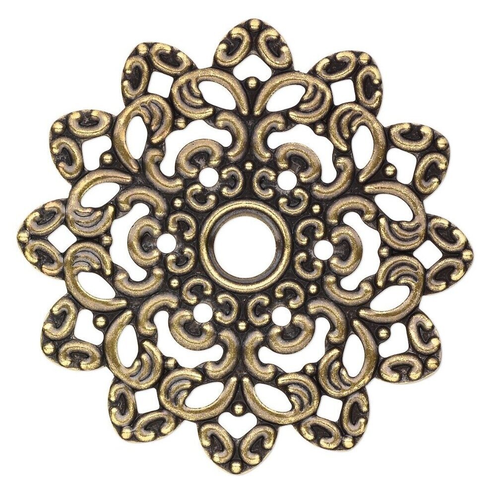 Fancy Abstract Flower Design 46mm Antique Brass Bronze Filigree Pendants 2 pcs